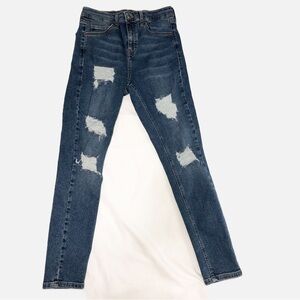 Topshop Moto Jamie Size 28x30 Jeans Blue Stretch Skinny High Rise Distressed Zip